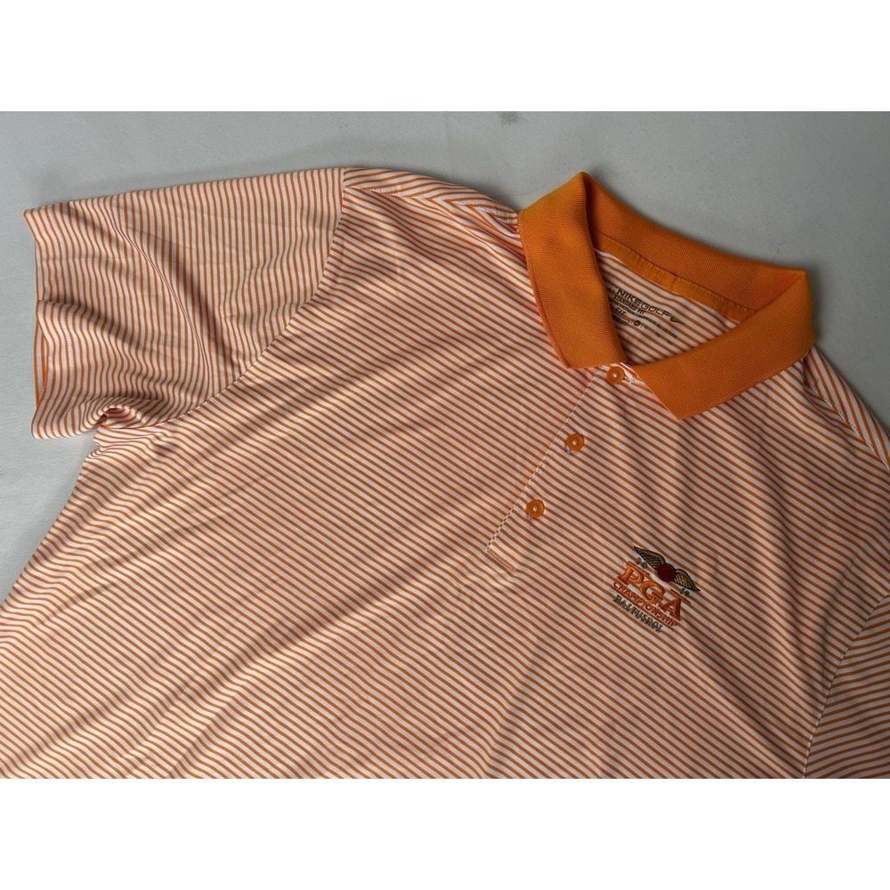 Nike 2016 PGA Baltusrol Golf Polo Mens XL Orange Striped Dri-Fit Short Sleeve